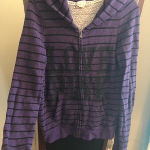 Purple hoodie Victoria Secret Zip Up black stripes
